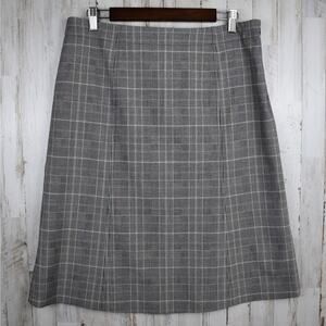 Y2K vintage gray/pink glen plaid print stretch knee length skirt size 12 preppy